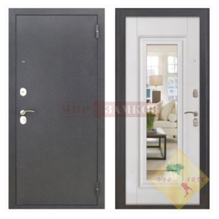 Дверь металлическая DM  Эко с зеркалом Серебро/Белое дерево